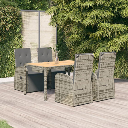 vidaXL 5 Piece Garden Dining Set Grey Poly Rattan&Solid Wood Acacia 1