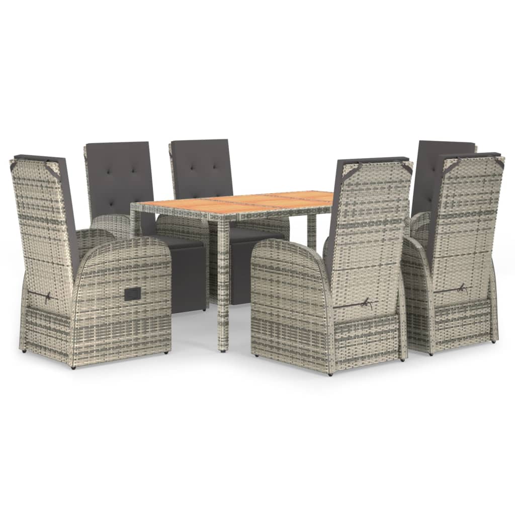 vidaXL 7 Piece Garden Dining Set Grey Poly Rattan&Solid Wood Acacia 2
