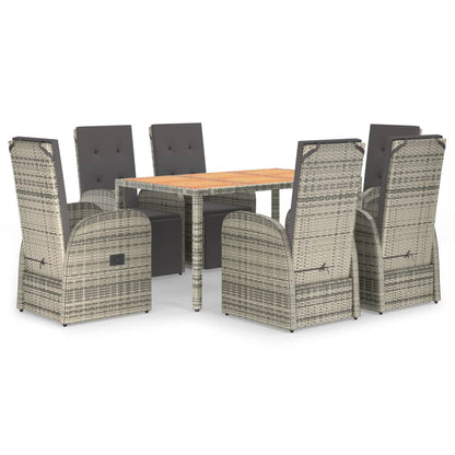 vidaXL 7 Piece Garden Dining Set Grey Poly Rattan&Solid Wood Acacia 2