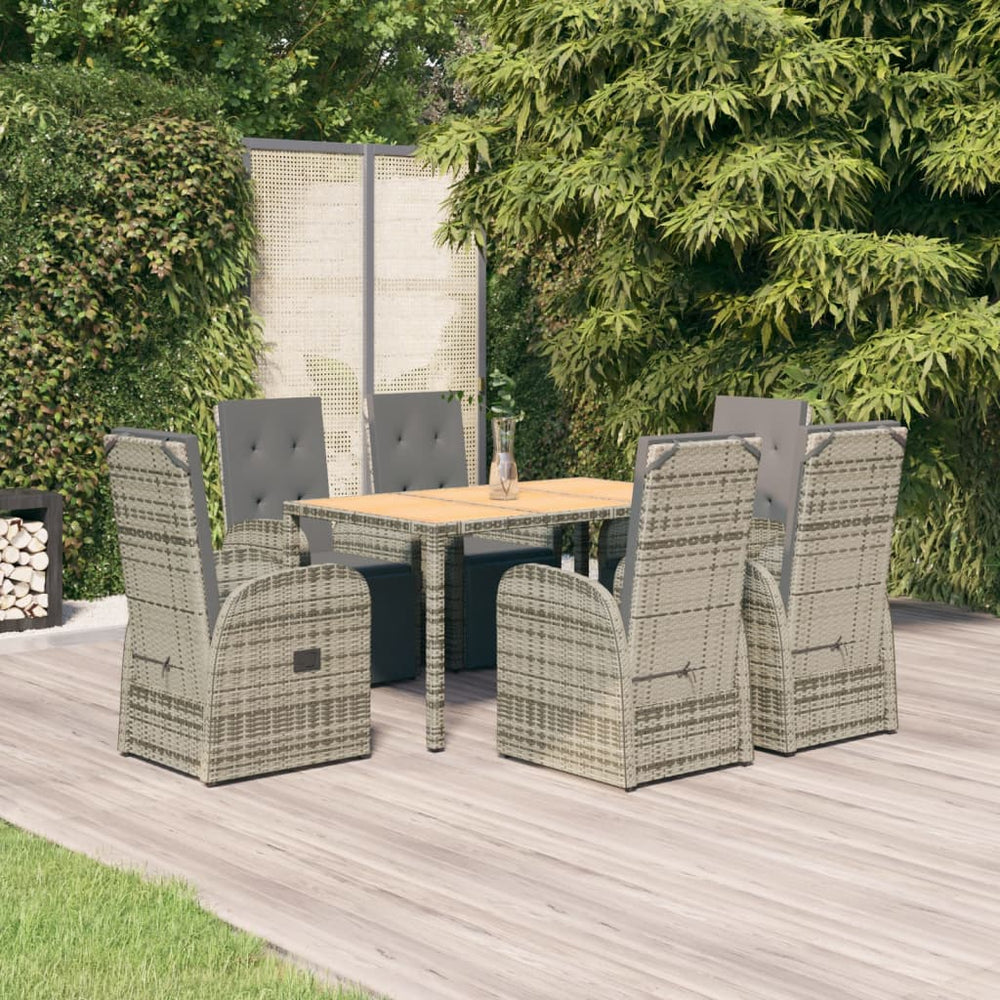 vidaXL 7 Piece Garden Dining Set Grey Poly Rattan&Solid Wood Acacia