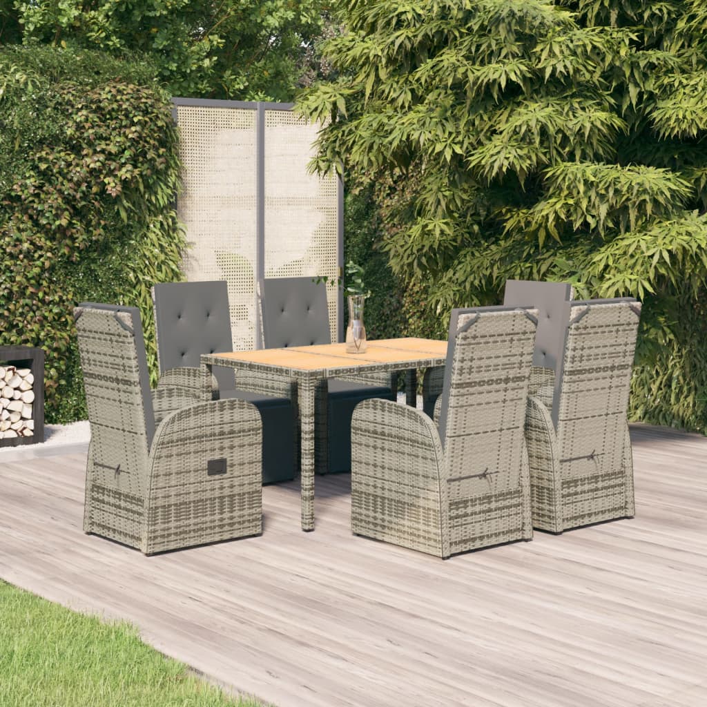 vidaXL 7 Piece Garden Dining Set Grey Poly Rattan&Solid Wood Acacia 1