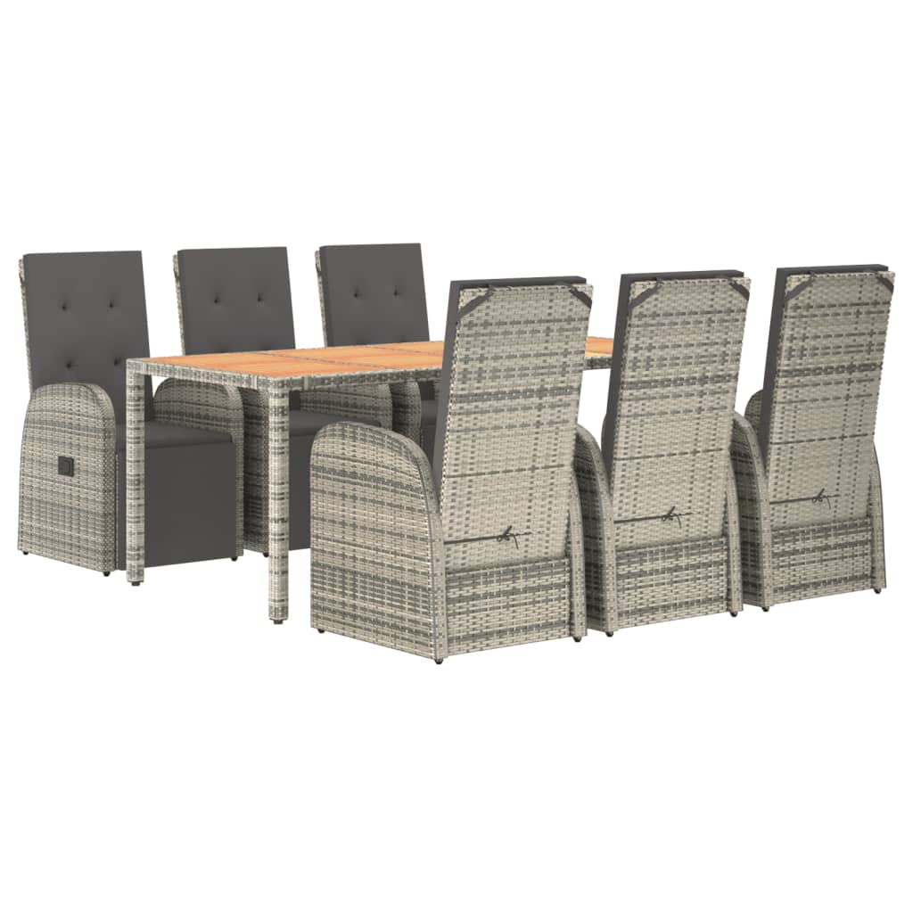 vidaXL 7 Piece Garden Dining Set Grey Poly Rattan&Solid Wood Acacia 3