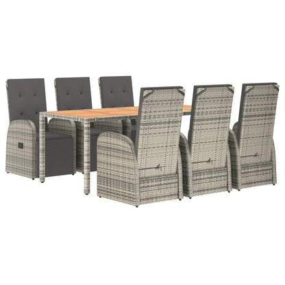 vidaXL 7 Piece Garden Dining Set Grey Poly Rattan&Solid Wood Acacia 3