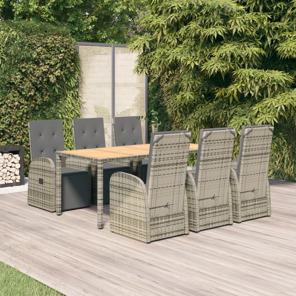 vidaXL 7 Piece Garden Dining Set Grey Poly Rattan&Solid Wood Acacia 1