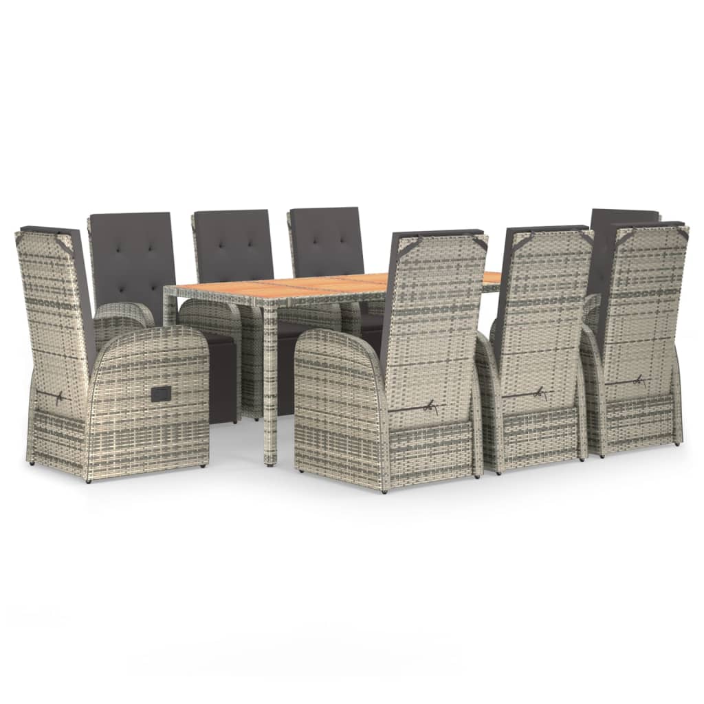 vidaXL 9 Piece Garden Dining Set Grey Poly Rattan&Solid Wood Acacia 2