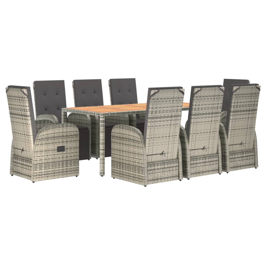 vidaXL 9 Piece Garden Dining Set Grey Poly Rattan&Solid Wood Acacia 3