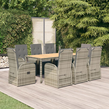 vidaXL 9 Piece Garden Dining Set Grey Poly Rattan&Solid Wood Acacia 1