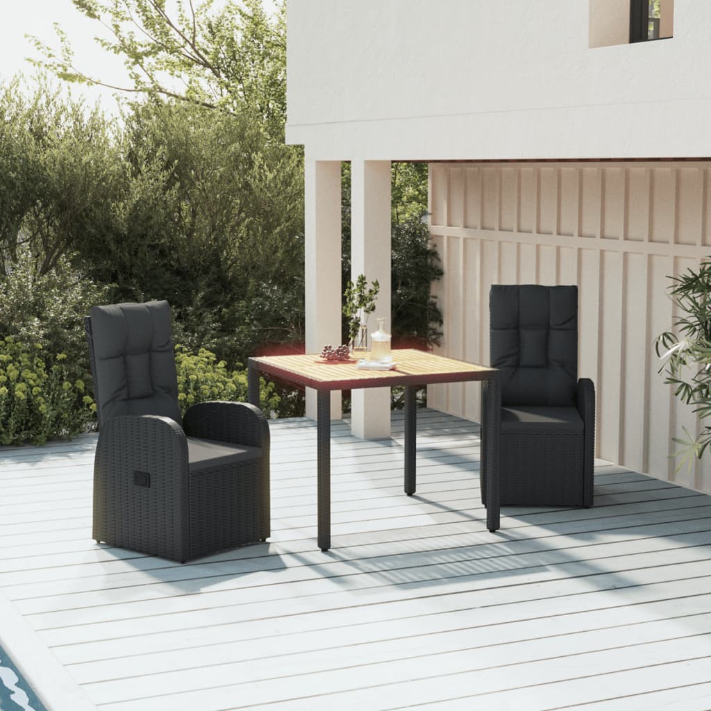 vidaXL 5 Piece Garden Dining Set Black Poly Rattan&Solid Wood Acacia
