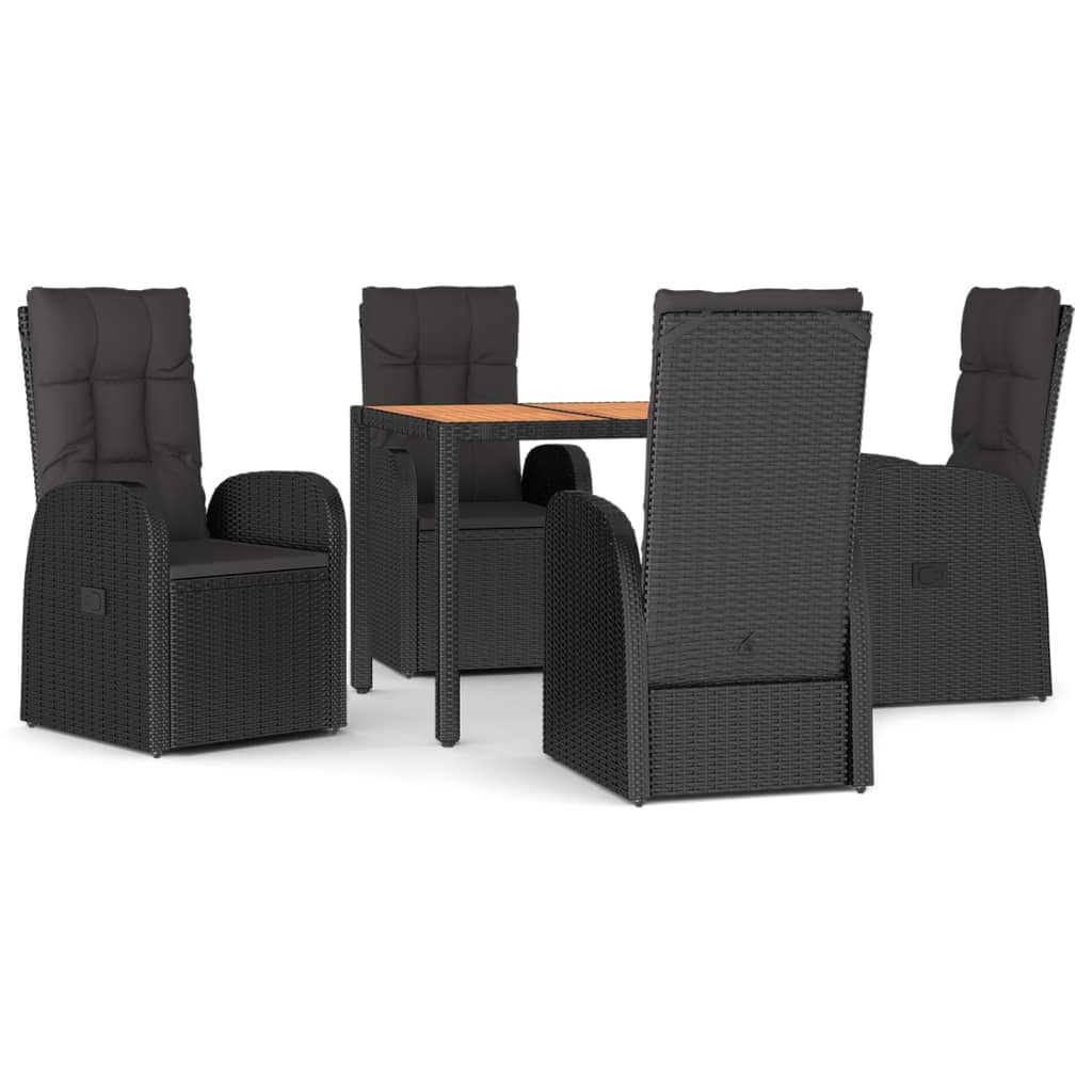 vidaXL 5 Piece Garden Dining Set Black Poly Rattan&Solid Wood Acacia 2