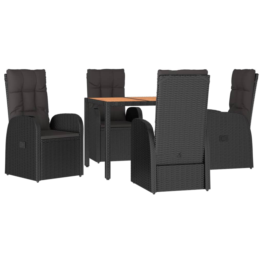 vidaXL 5 Piece Garden Dining Set Black Poly Rattan&Solid Wood Acacia 3