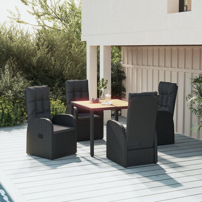 vidaXL 5 Piece Garden Dining Set Black Poly Rattan&Solid Wood Acacia 1