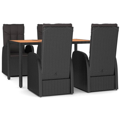 5 Piece Garden Dining Set Black Poly Rattan&Solid Wood Acacia 150 x 90 x 75 cm 4x reclining chair