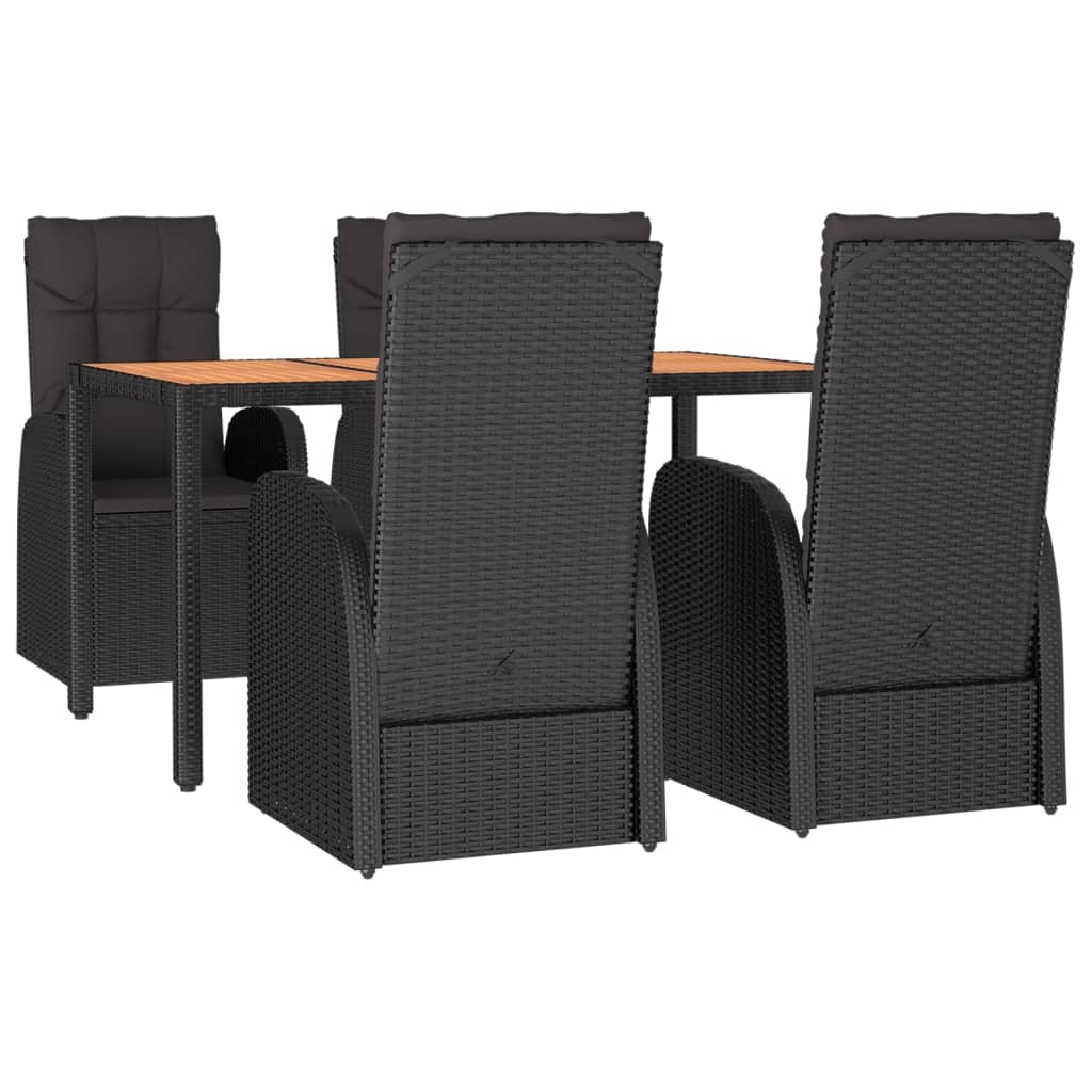 5 Piece Garden Dining Set Black Poly Rattan&Solid Wood Acacia 150 x 90 x 75 cm 4x reclining chair