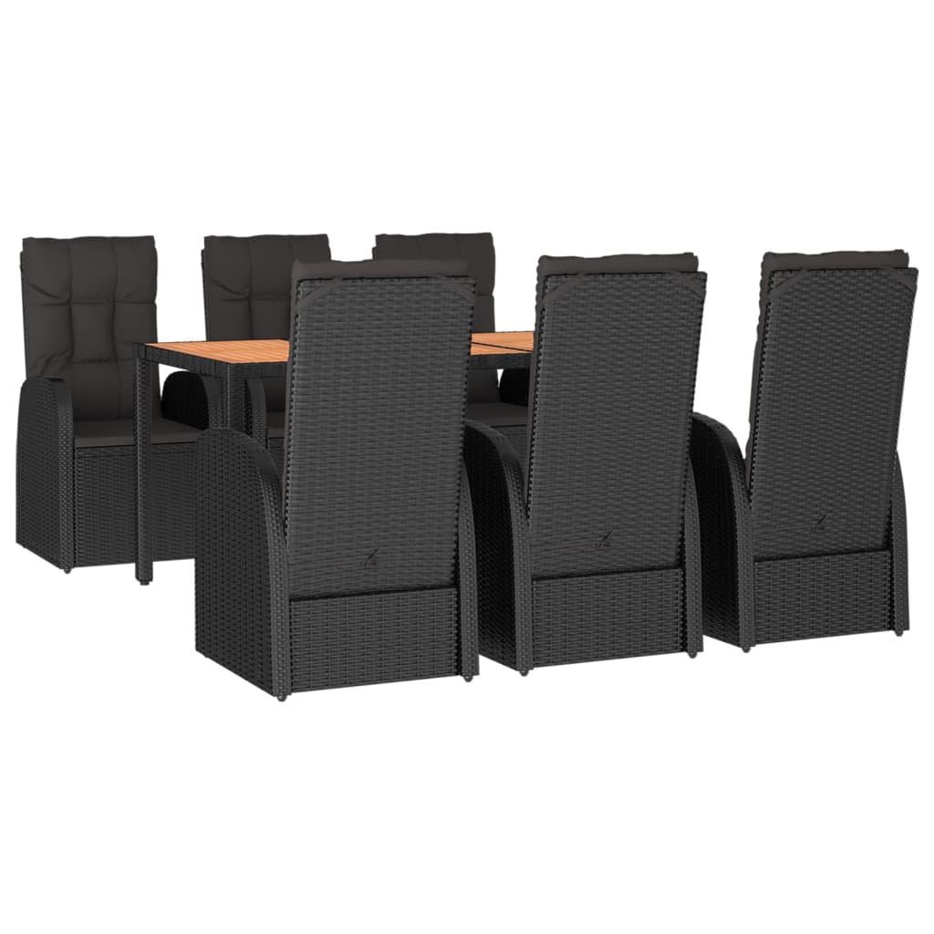 vidaXL 7 Piece Garden Dining Set Black Poly Rattan&Solid Wood Acacia 3