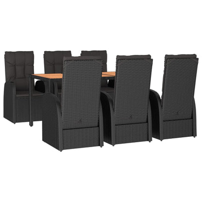 vidaXL 7 Piece Garden Dining Set Black Poly Rattan&Solid Wood Acacia 3