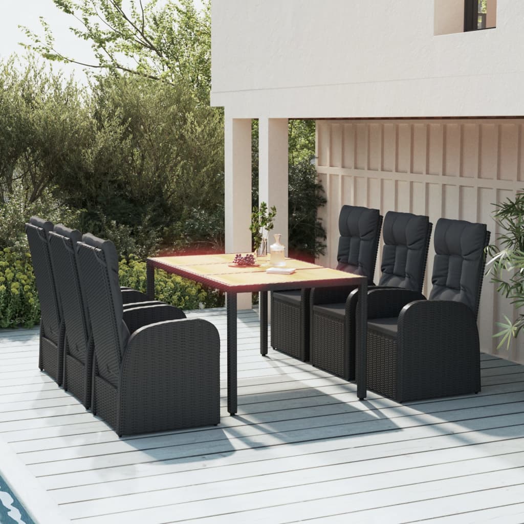 vidaXL 7 Piece Garden Dining Set Black Poly Rattan&Solid Wood Acacia 1