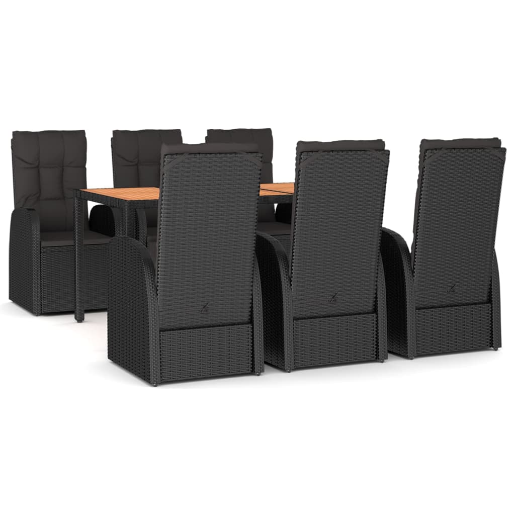 vidaXL 7 Piece Garden Dining Set Black Poly Rattan&Solid Wood Acacia 2