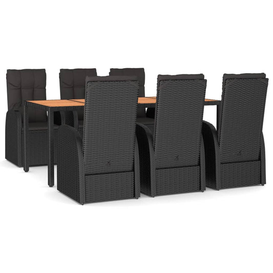 vidaXL 7 Piece Garden Dining Set Black Poly Rattan&Solid Wood Acacia 2