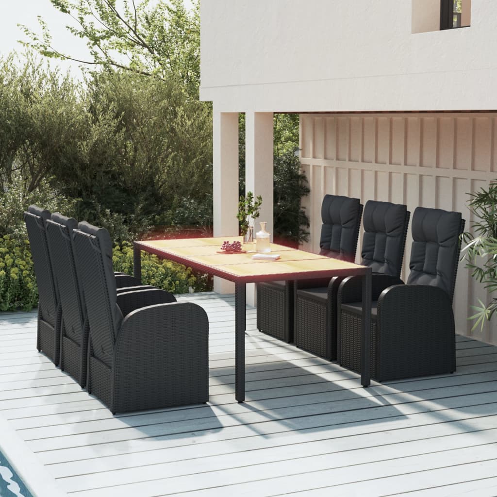 vidaXL 7 Piece Garden Dining Set Black Poly Rattan&Solid Wood Acacia 1
