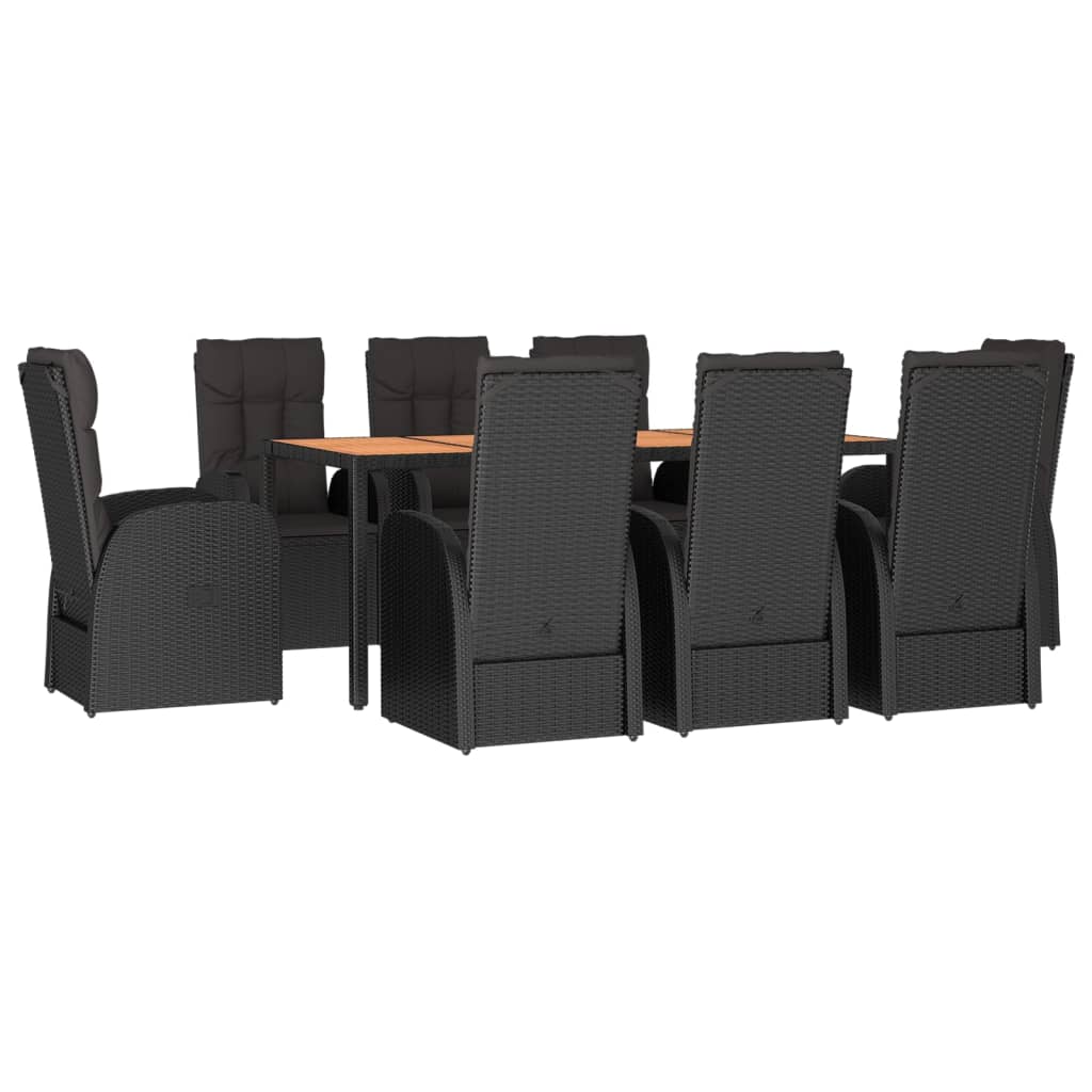 vidaXL 9 Piece Garden Dining Set Black Poly Rattan&Solid Wood Acacia 3