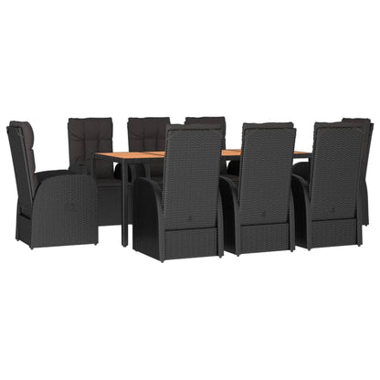 vidaXL 9 Piece Garden Dining Set Black Poly Rattan&Solid Wood Acacia 3