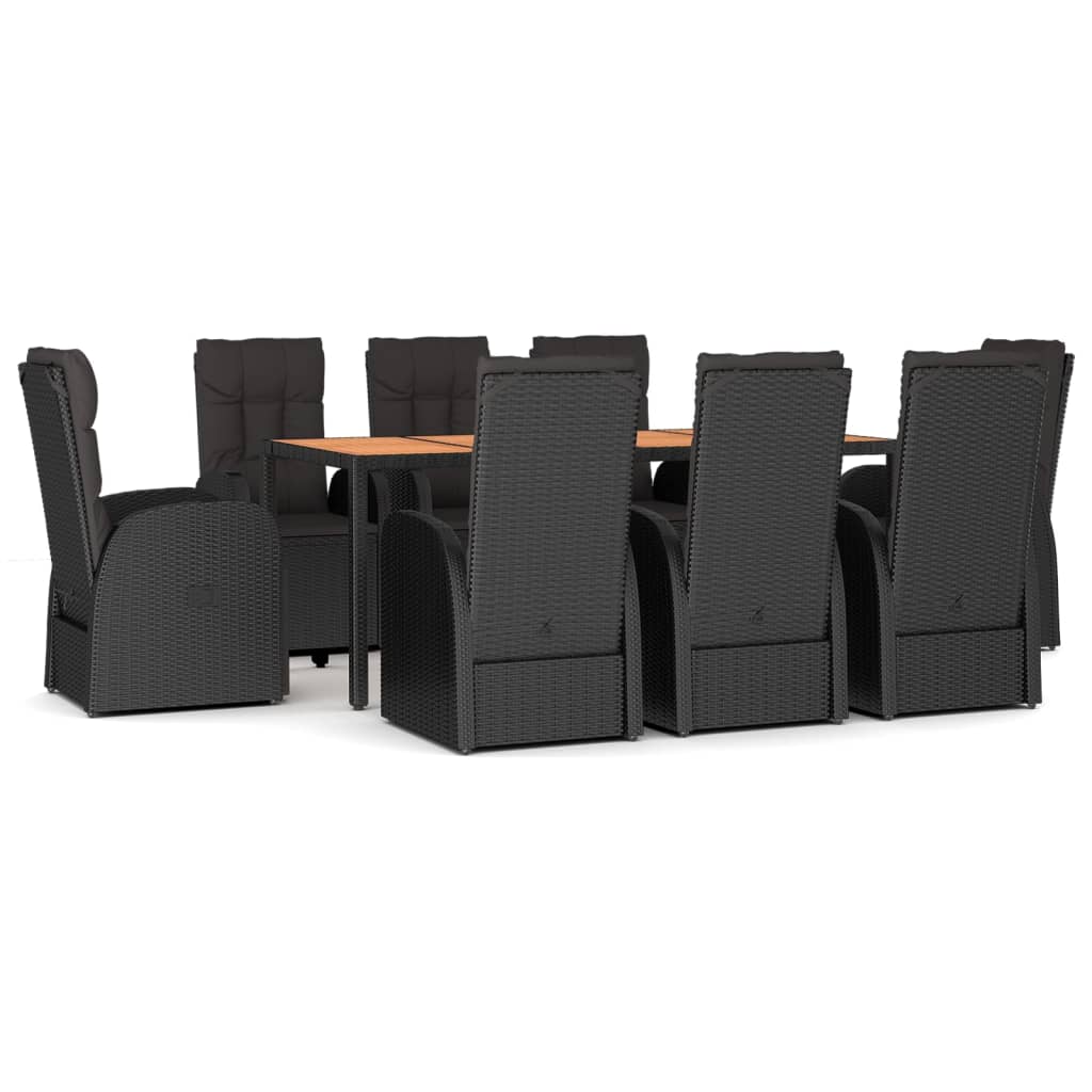 vidaXL 9 Piece Garden Dining Set Black Poly Rattan&Solid Wood Acacia 2