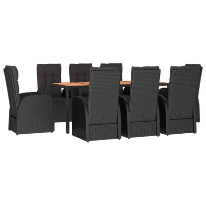 vidaXL 9 Piece Garden Dining Set Black Poly Rattan&Solid Wood Acacia 3