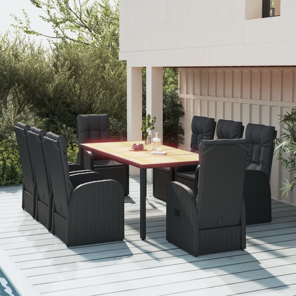 vidaXL 9 Piece Garden Dining Set Black Poly Rattan&Solid Wood Acacia 1