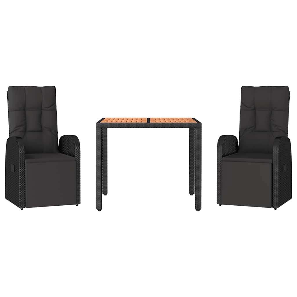 vidaXL 3 Piece Garden Dining Set Black Poly Rattan&Solid Wood Acacia 3