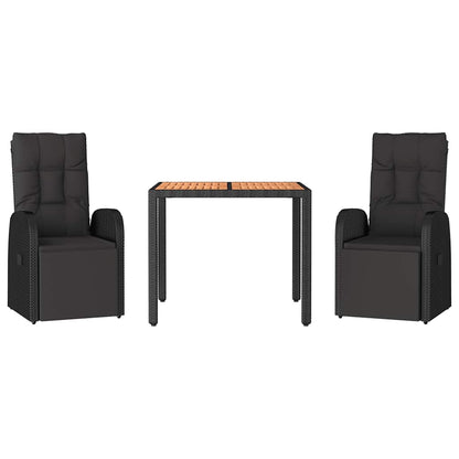 vidaXL 3 Piece Garden Dining Set Black Poly Rattan&Solid Wood Acacia 3