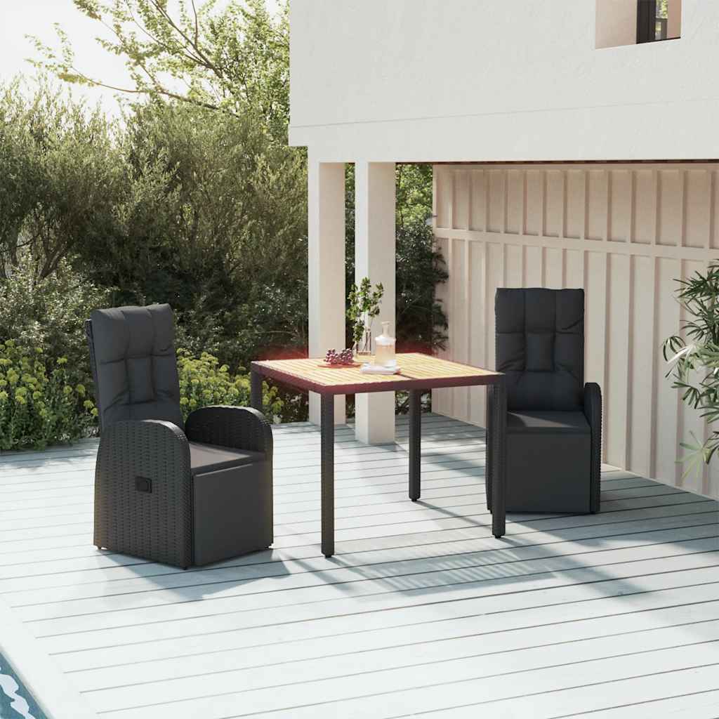 vidaXL 3 Piece Garden Dining Set Black Poly Rattan&Solid Wood Acacia 1