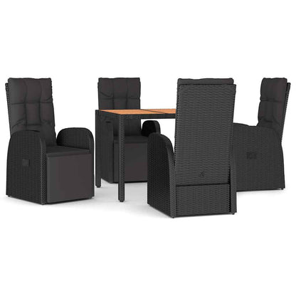 vidaXL 5 Piece Garden Dining Set Black Poly Rattan&Solid Wood Acacia 2