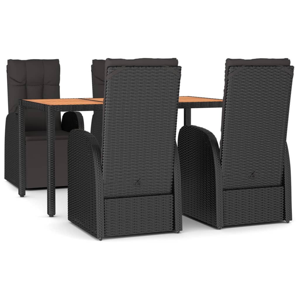 vidaXL 5 Piece Garden Dining Set Black Poly Rattan&Solid Wood Acacia 2