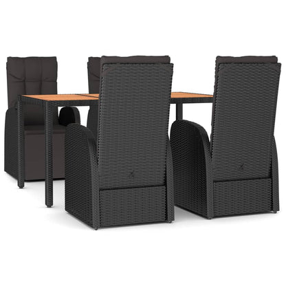 vidaXL 5 Piece Garden Dining Set Black Poly Rattan&Solid Wood Acacia 2