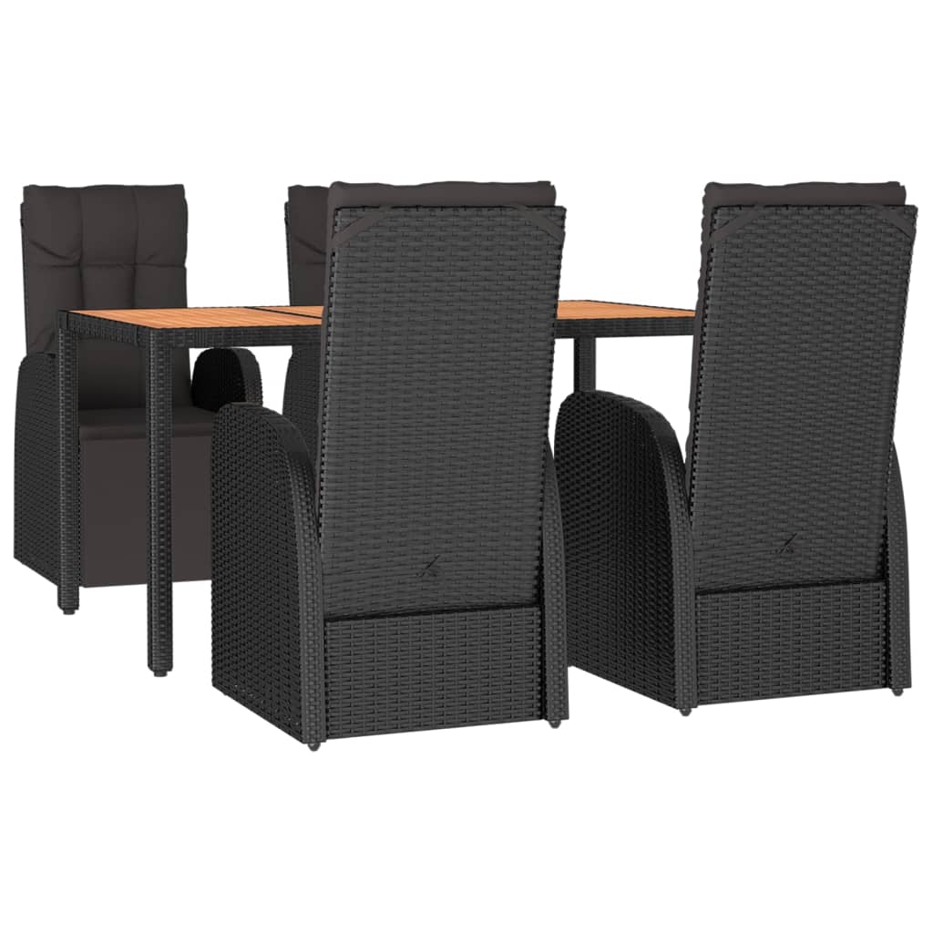 vidaXL 5 Piece Garden Dining Set Black Poly Rattan&Solid Wood Acacia 3