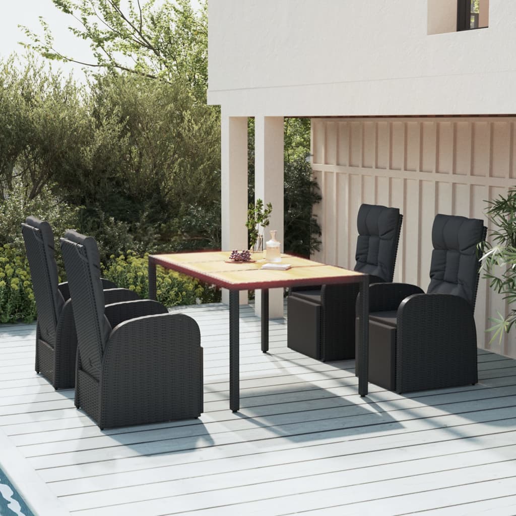 vidaXL 5 Piece Garden Dining Set Black Poly Rattan&Solid Wood Acacia 1