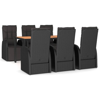 vidaXL 7 Piece Garden Dining Set Black Poly Rattan&Solid Wood Acacia 2
