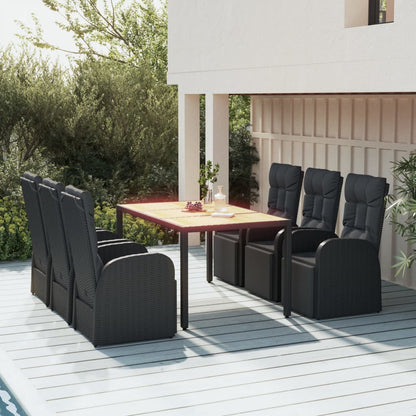 vidaXL 7 Piece Garden Dining Set Black Poly Rattan&Solid Wood Acacia 1