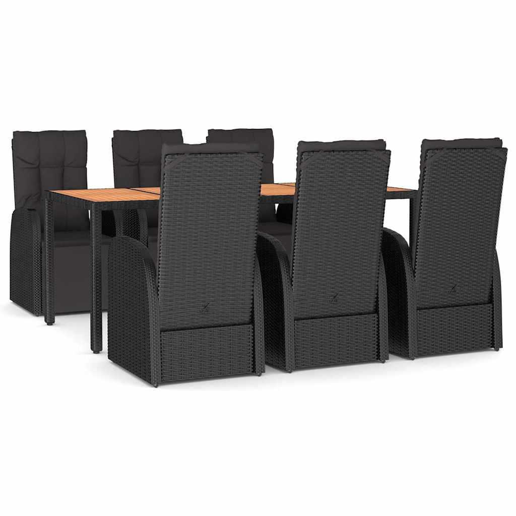 vidaXL 7 Piece Garden Dining Set Black Poly Rattan&Solid Wood Acacia 2