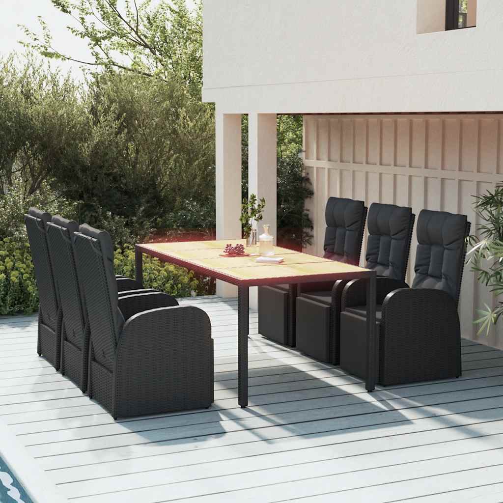 vidaXL 7 Piece Garden Dining Set Black Poly Rattan&Solid Wood Acacia 1