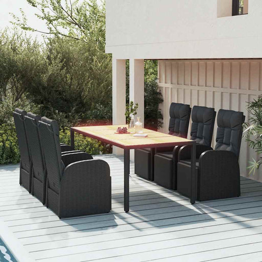 vidaXL 7 Piece Garden Dining Set Black Poly Rattan&Solid Wood Acacia 1
