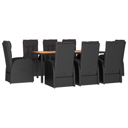 vidaXL 9 Piece Garden Dining Set Black Poly Rattan&Solid Wood Acacia 3