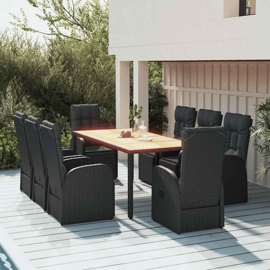 vidaXL 9 Piece Garden Dining Set Black Poly Rattan&Solid Wood Acacia 1
