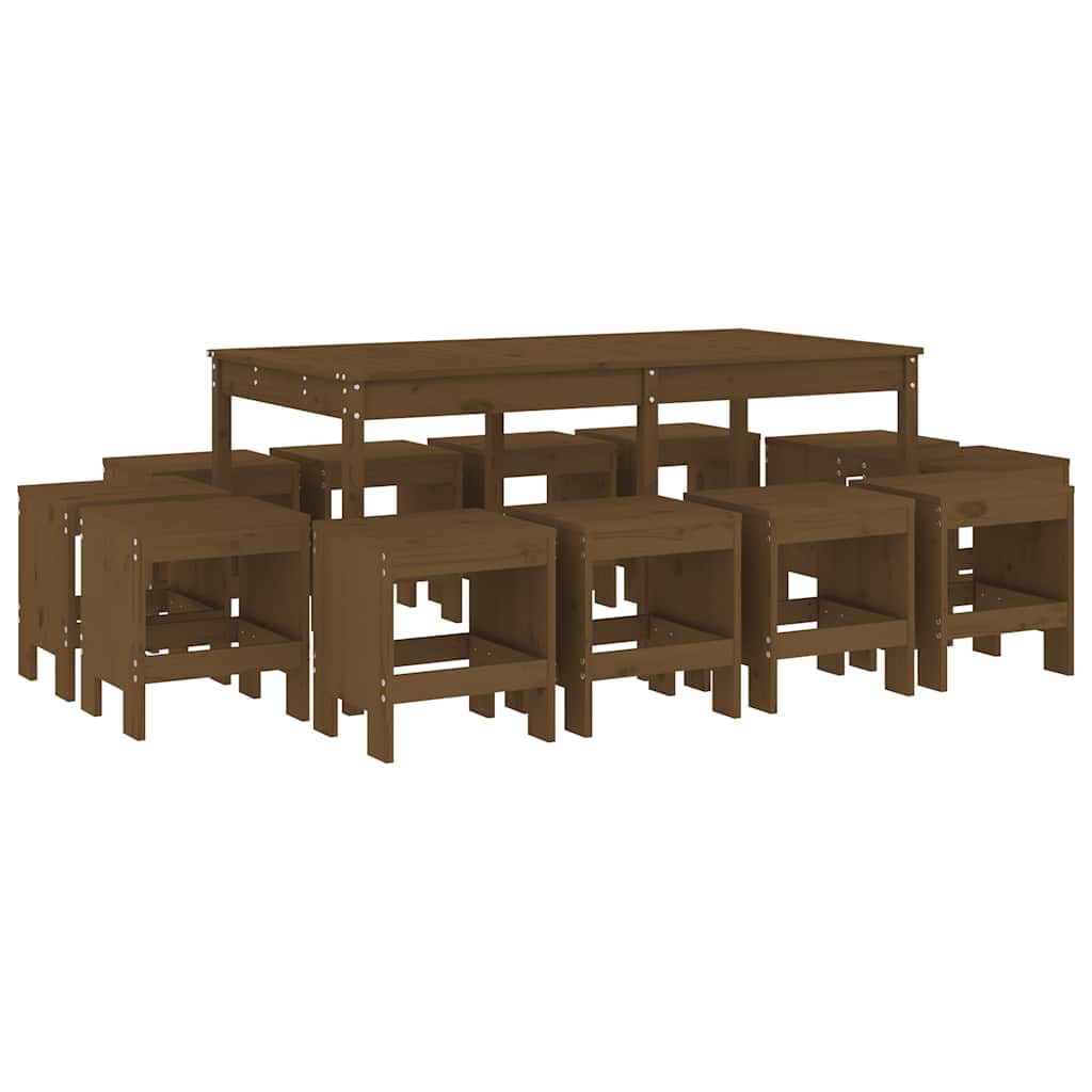 vidaXL 13 Piece Garden Dining Set Honey Brown Solid Wood Pine 2
