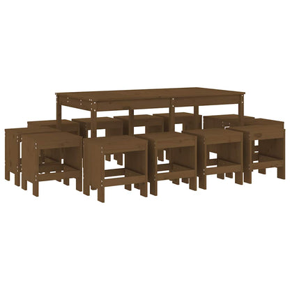 vidaXL 13 Piece Garden Dining Set Honey Brown Solid Wood Pine 2