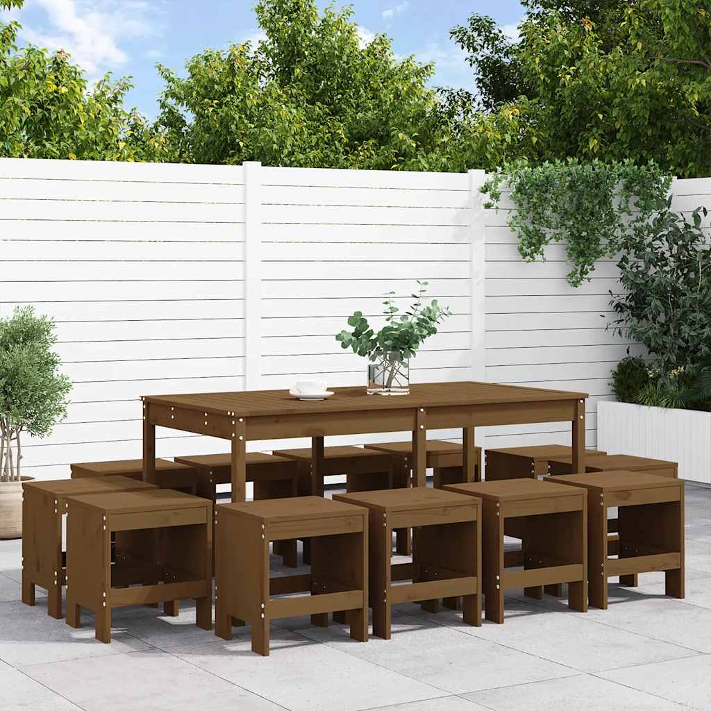vidaXL 13 Piece Garden Dining Set Honey Brown Solid Wood Pine 1