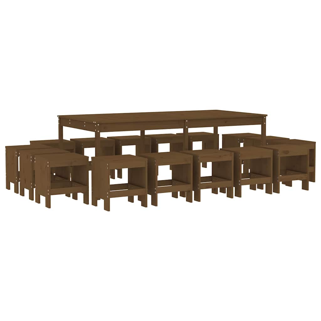 vidaXL 17 Piece Garden Dining Set Honey Brown Solid Wood Pine 2