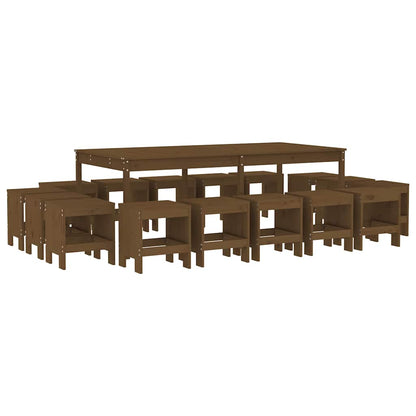 vidaXL 17 Piece Garden Dining Set Honey Brown Solid Wood Pine 2