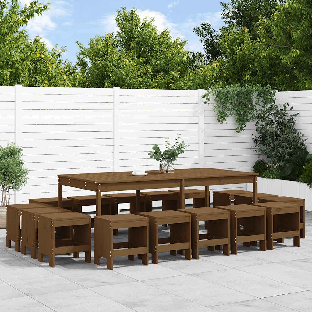 vidaXL 17 Piece Garden Dining Set Honey Brown Solid Wood Pine 1
