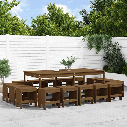 vidaXL 17 Piece Garden Dining Set Honey Brown Solid Wood Pine 1